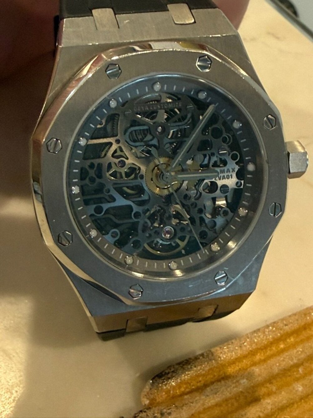 GEYA Skeleton Automatic Watch Stainless Steel Black Silicone Band - Picture 2 of 3